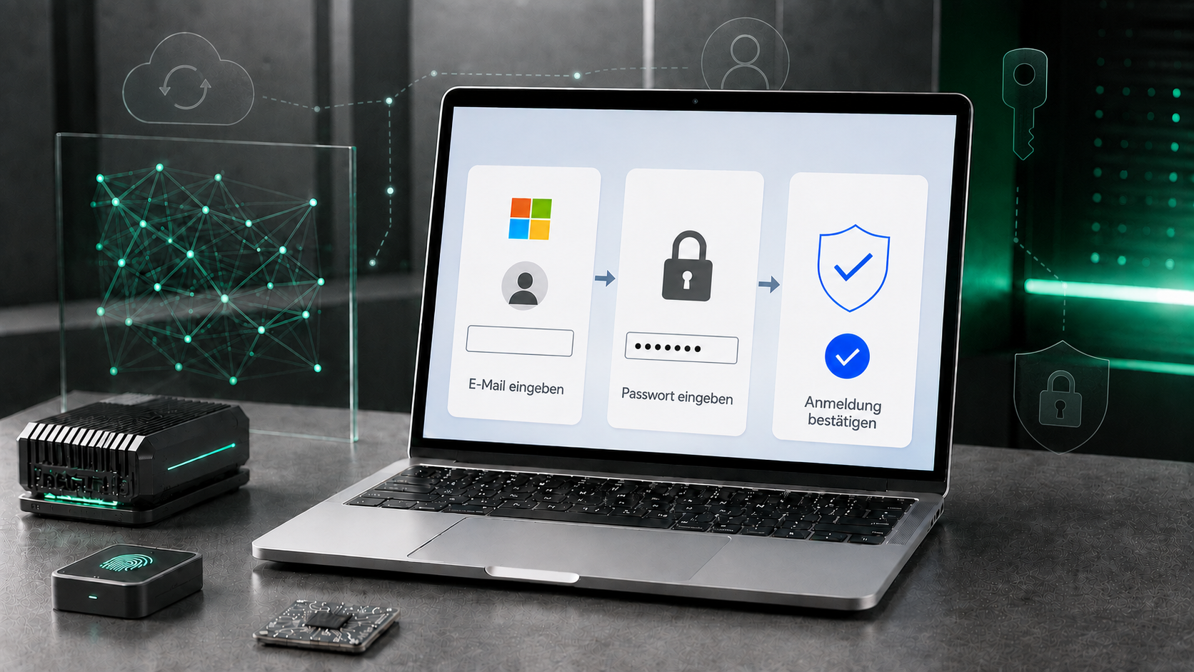 Microsoft-Konto Login auf einem Laptop.