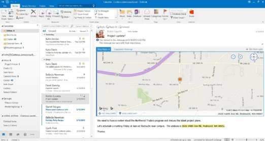 Outlook 2016 E-Mail-Ansicht mit Karte