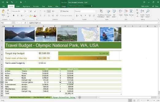Excel 2016 mit Reisebudget