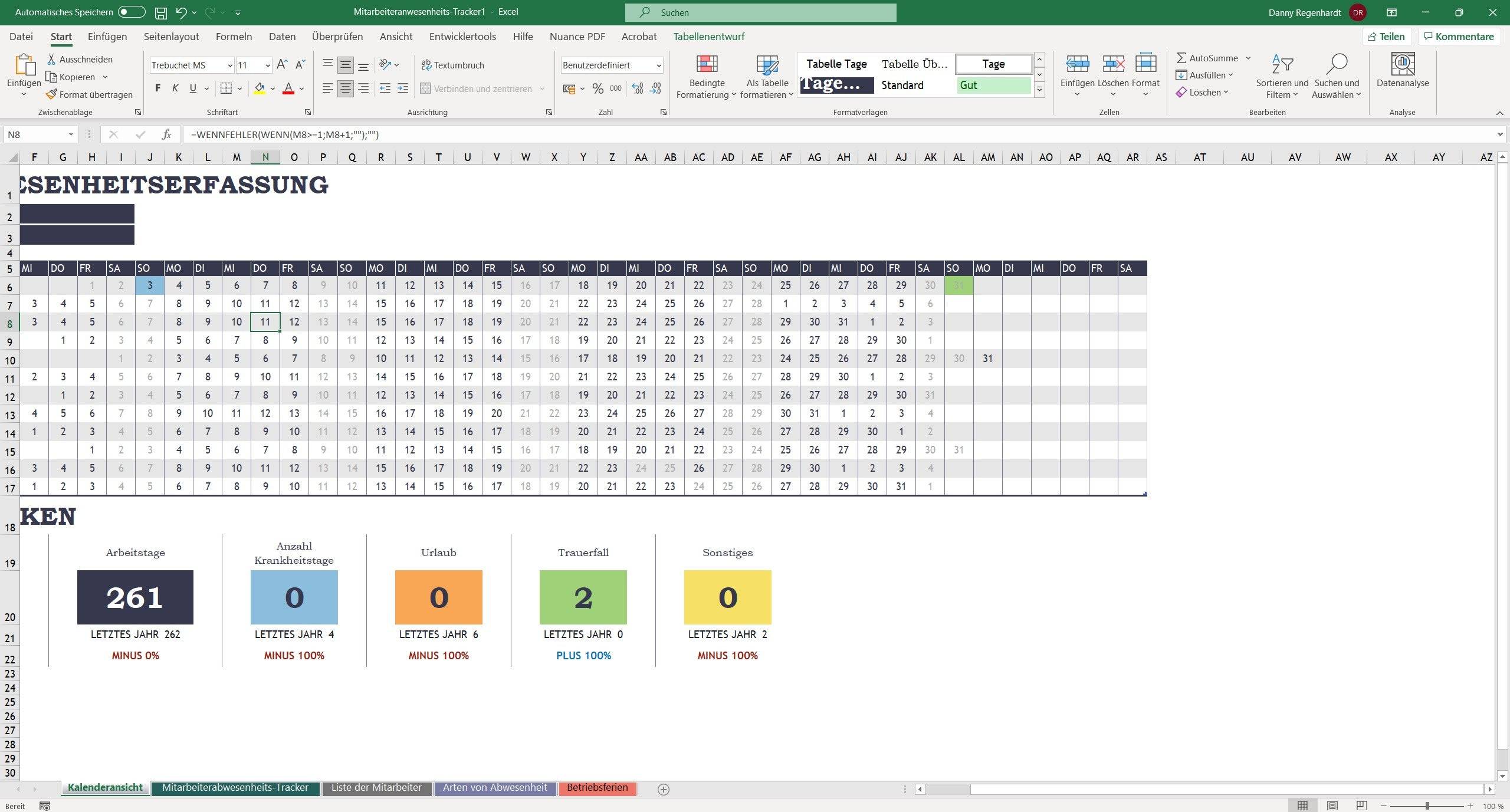 Beispiel einer Tabelle in Microsoft Excel 2021