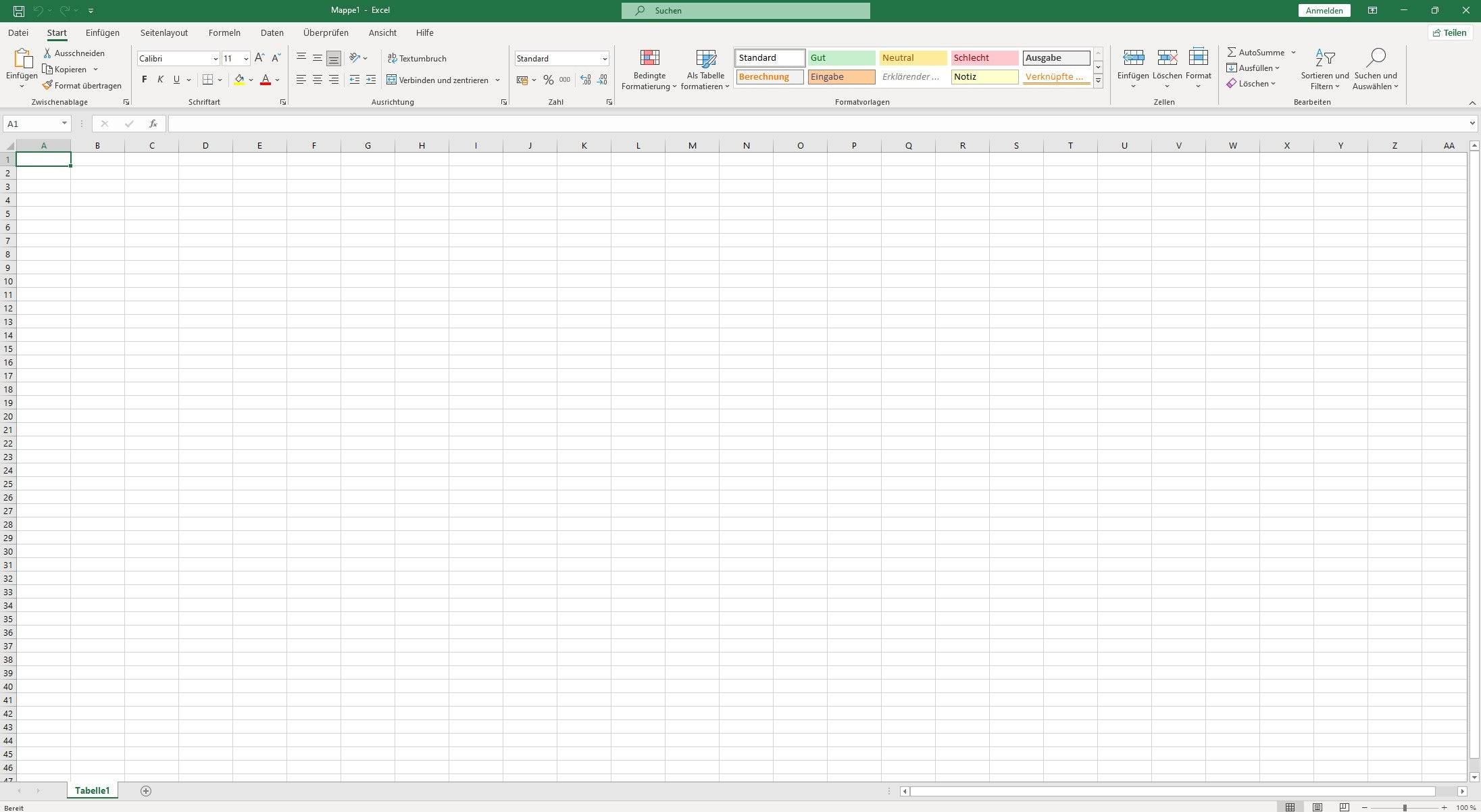 Leeres Tabellenblatt in Microsoft Excel 2021