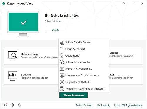 Kaspersky Antivirus 2021 Funktionen Menü