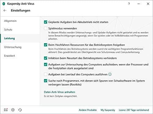 Kaspersky Antivirus 2021 Einstellungen Leistung