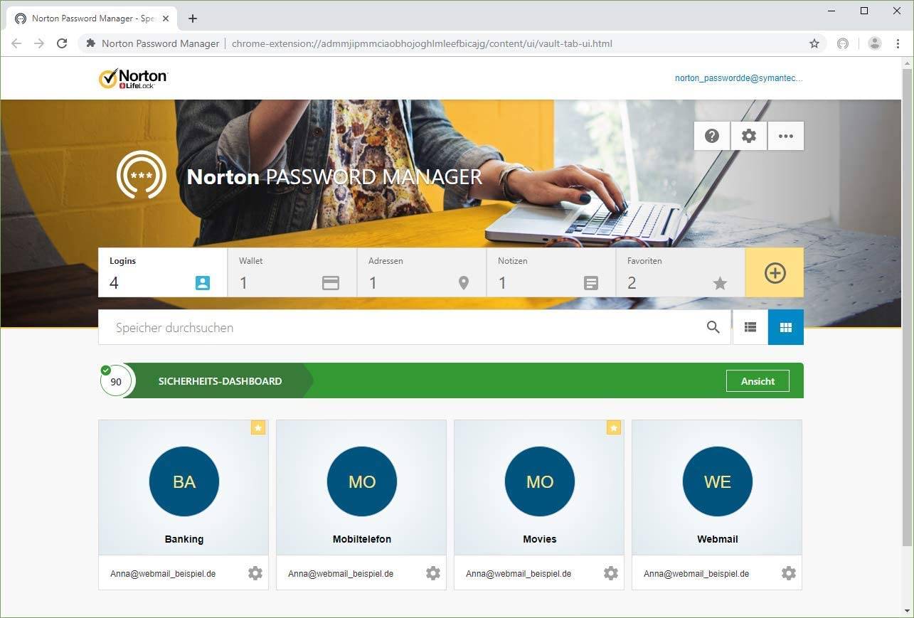 Norton Passwort-Manager, Sicherheits-Dashboard