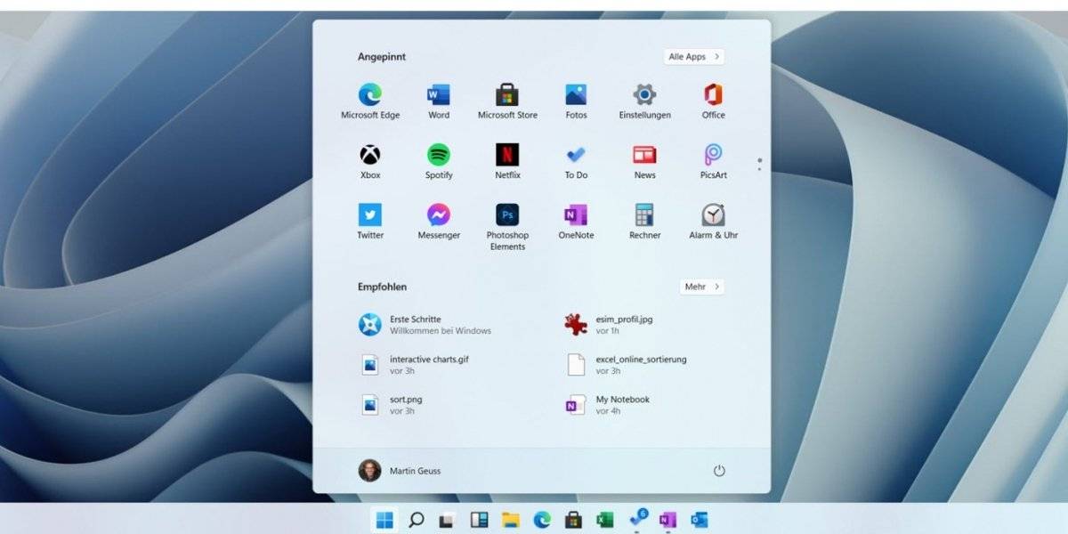 Windows 11 Home Startmenü mit Apps und Empfehlungen