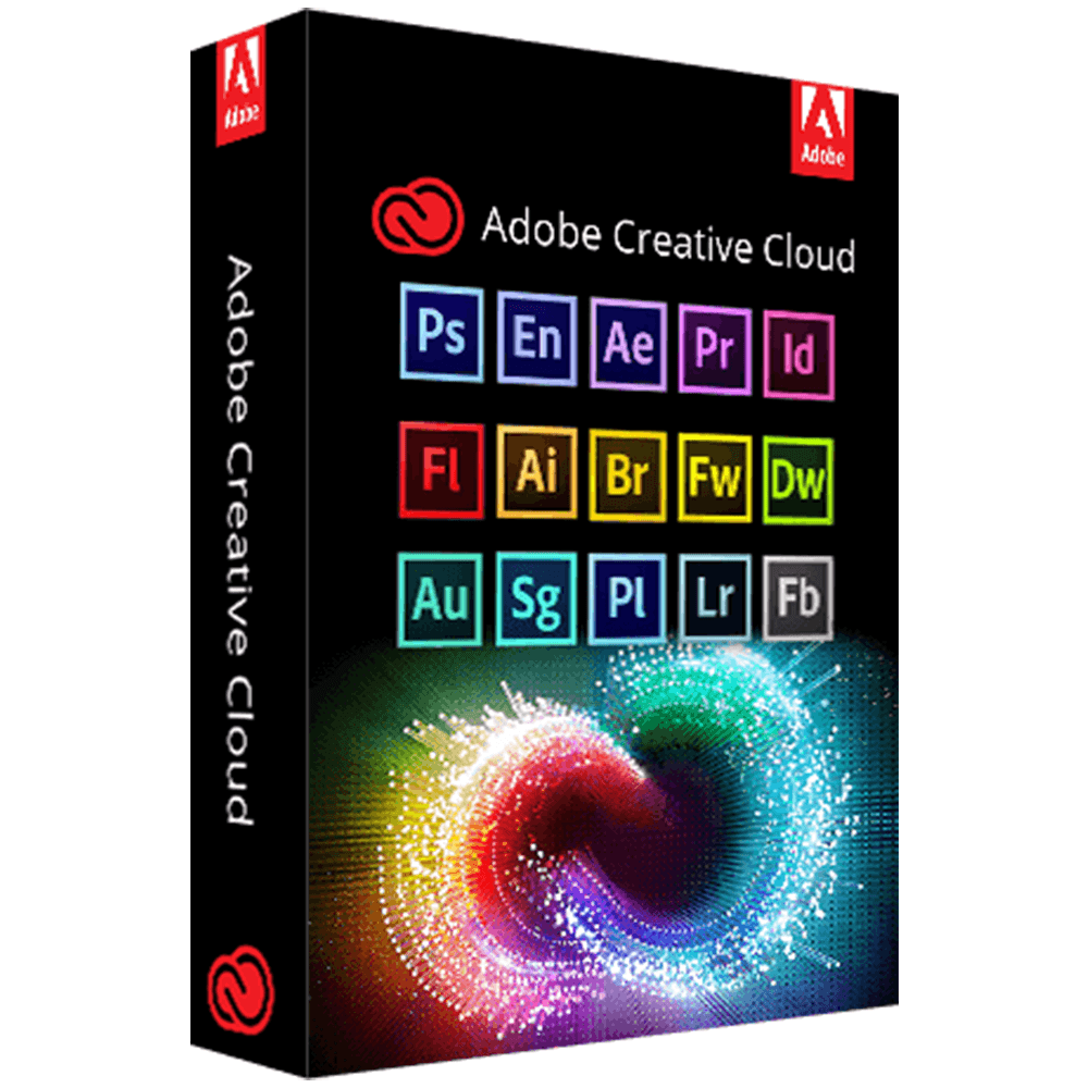 Adobe Creative Cloud Softwarebox mit Programmlogos