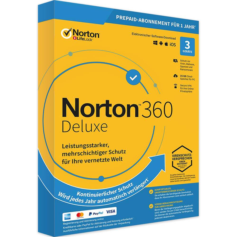 Norton 360 Deluxe, 3 Geräte, 1 Jahr Schutz