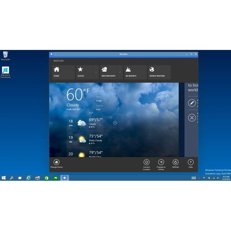 Windows 10 Home Wetter-App auf Desktop